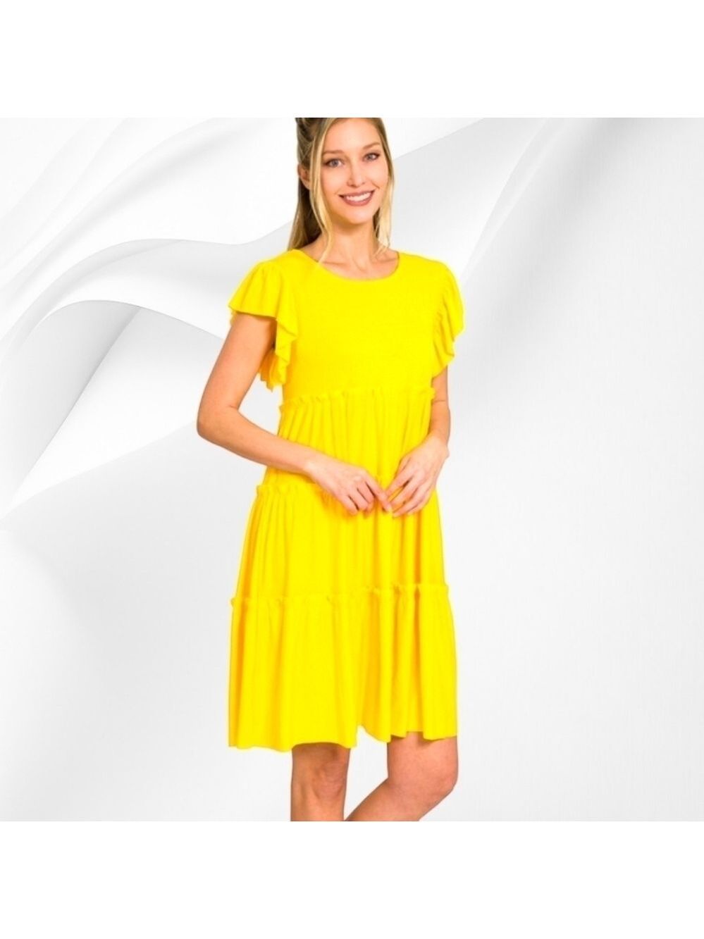 Zenana | Ruffle Sleeve Jersey Babydoll Dress | Yellow
